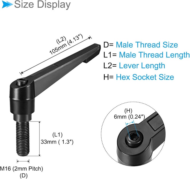 CoCud Clamping Lever Handles, M16 x 33mm Male Thread, Adjustable Quick Release Locking Rotating Bolt Knobs Black - (Applications: for Lathe Machinery), 1-Piece - Image 2